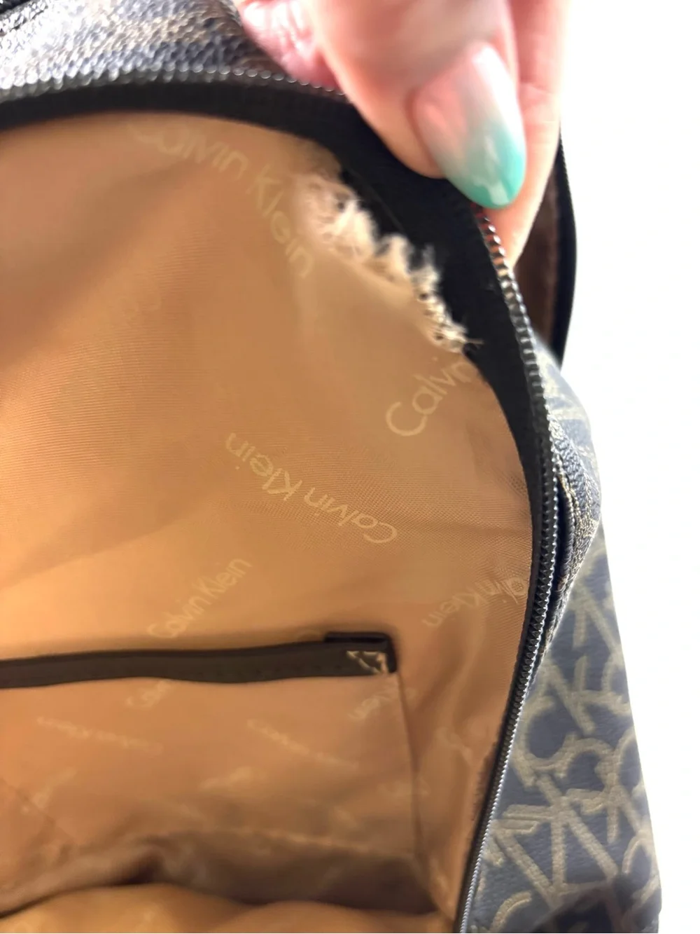 Calvin‎ Klein Elaine Signature Brown Monogram Key Item Flap Large Backpack